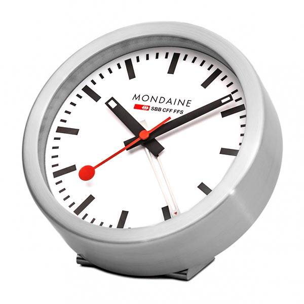 Mondaine Mini Clock SBB Bahnhofs-Tisch-Wanduhr mit Alarmfunktion