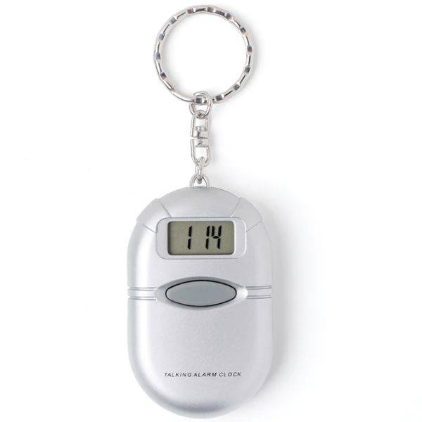 Sprechende Uhr Schlüsselanhänger mit Alarmfunktion weiss | sprechende  Digitaluhren